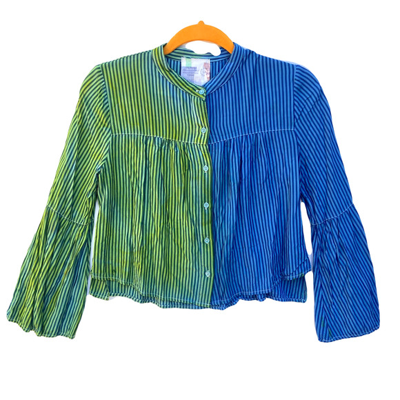 Blue to Yellow Ombre ReDyed Button Up Loose Fit Top - Picture 1 of 2